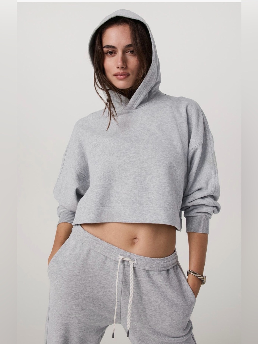 Vuori Sedona Cropped Hoodie Sz Large Grey